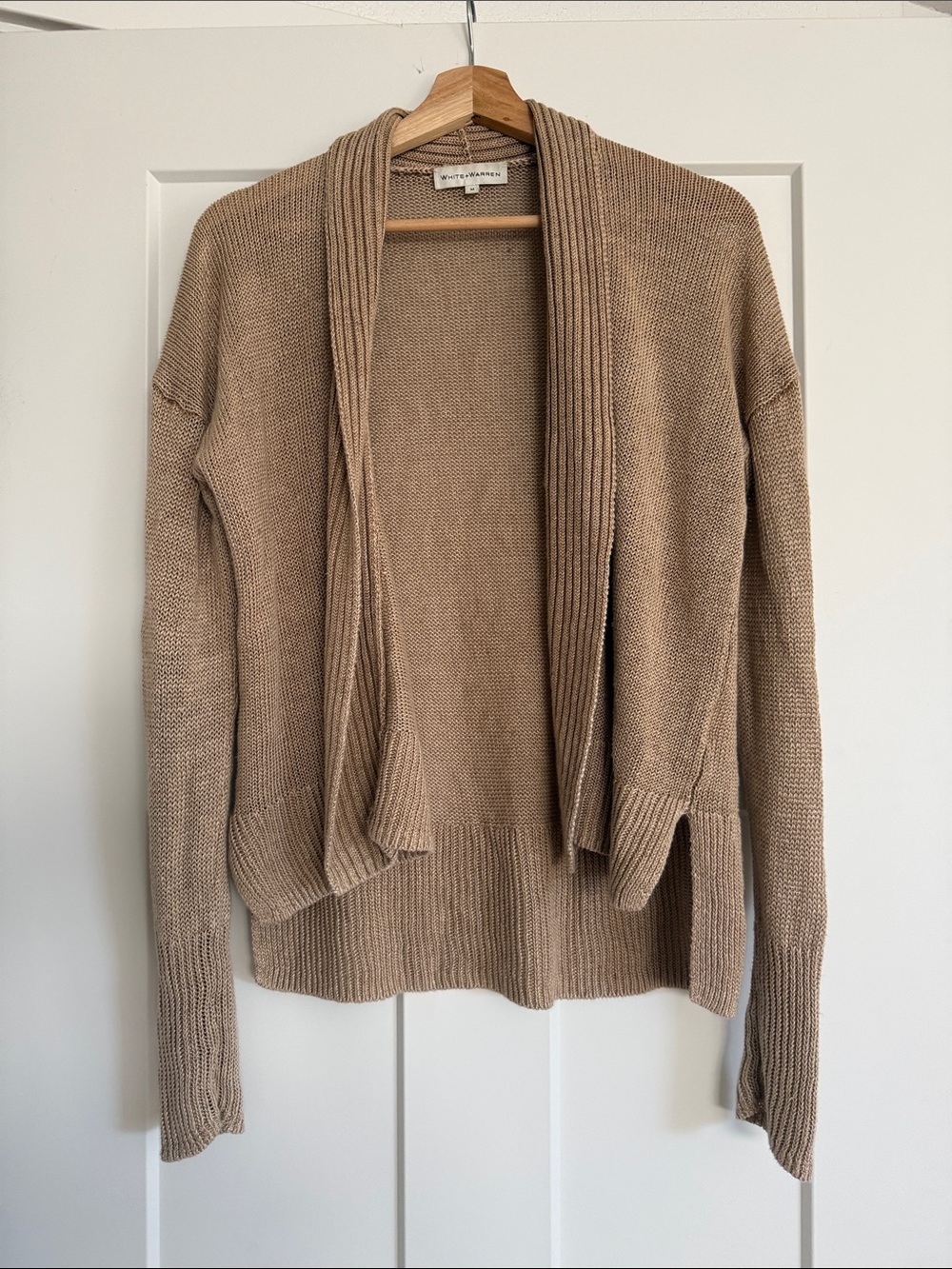 White + Warren Open-Front Shawl Collar Cardigan - Taupe cashmere